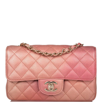Chanel Pink Ombre Quilted Metallic Lambskin Rectangular Mini Classic Flap Bag Light Gold Hardware - Free Shipping USA