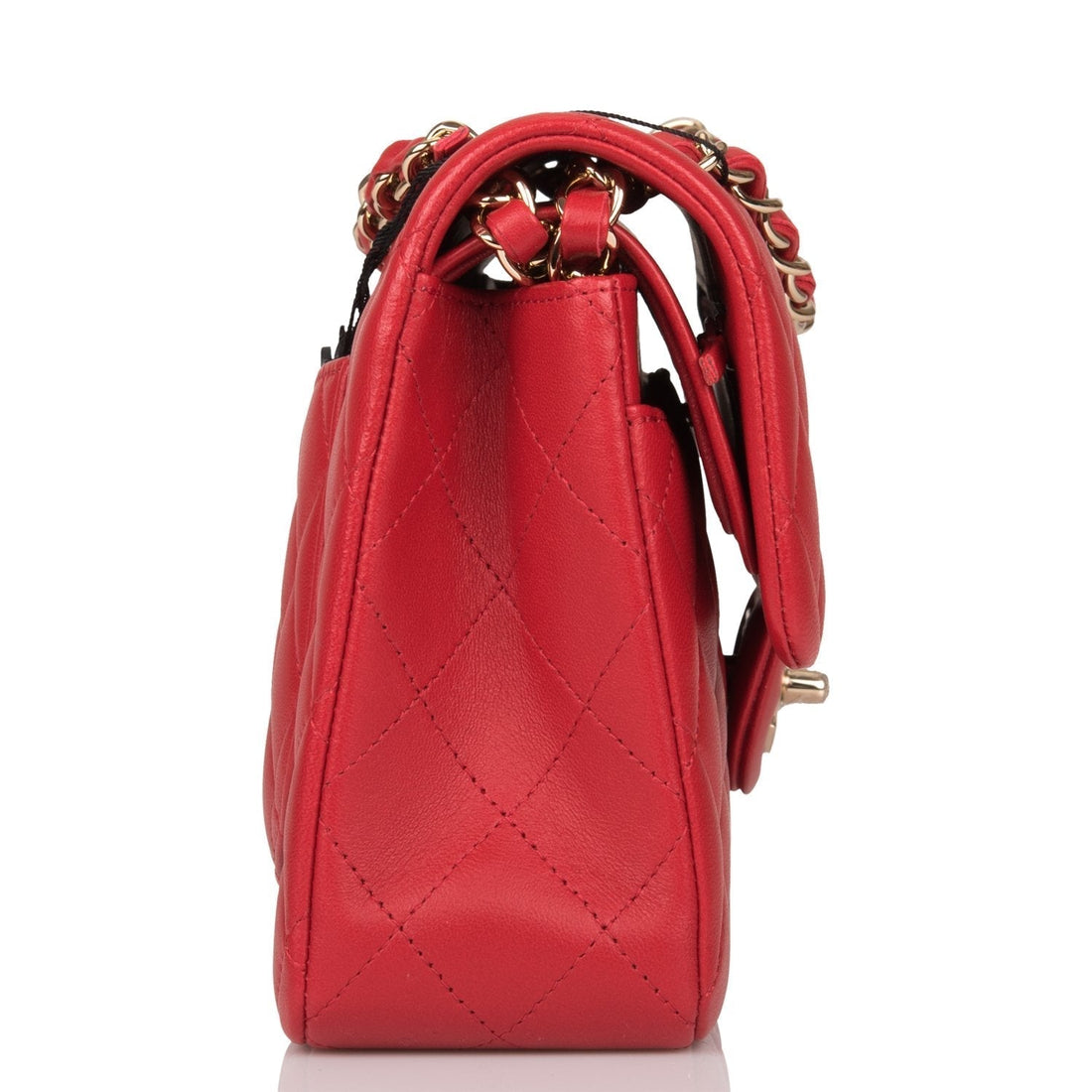 Chanel Red Quilted Lambskin Small Classic Double Flap Bag Light Gold Hardware - Free Shipping USA