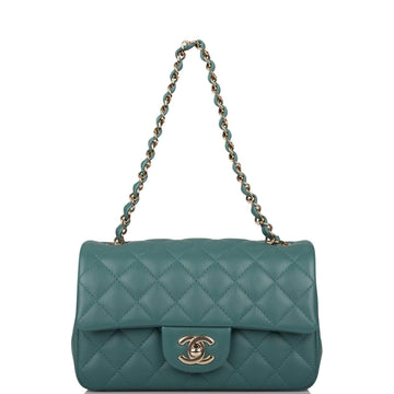 Chanel Mini Rectangular Flap Bag Green Lambskin Light Gold Hardware - Free Shipping USA