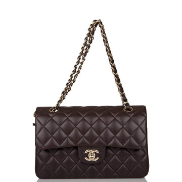 Chanel Small Classic Double Flap Bag Dark Brown Lambskin Light Gold Hardware - Free Shipping USA