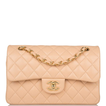 Chanel Small Classic Double Flap Bag Beige Lambskin Gold Hardware - Free Shipping USA
