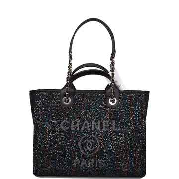 Chanel Black Canvas and Sequins Small Deauville Shopping Bag Silver Hardware - Free Shipping USA