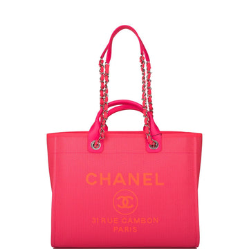 Chanel Neon Pink and Orange Mixed Fibers Large Deauville Shopping Bag Silver Hardware - Free Shipping USA
