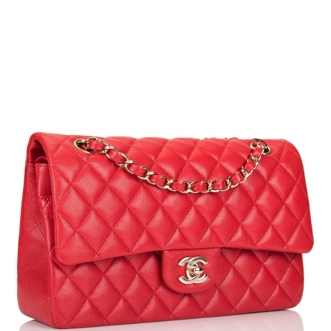 Chanel Red Quilted Caviar Medium Classic Double Flap Bag - Free Shipping USA