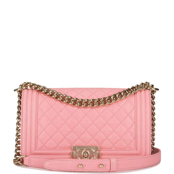 Chanel Pink Quilted Caviar Medium Boy Bag Light Gold Hardware - Free Shipping USA