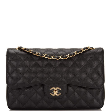 Chanel Black Quilted Caviar Jumbo Classic Double Flap Bag Gold Hardware - Free Shipping USA