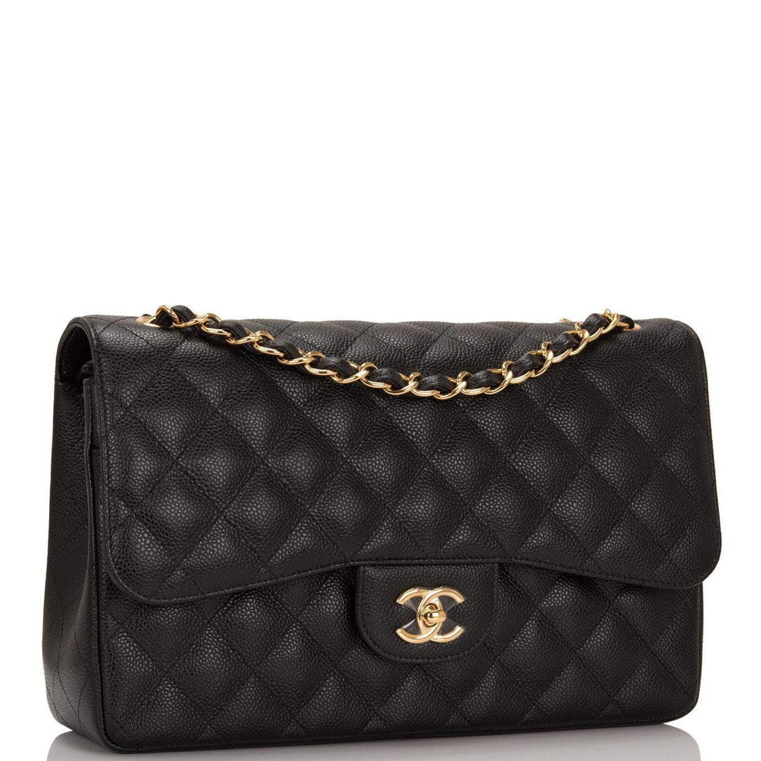 Chanel Black Quilted Caviar Jumbo Classic Double Flap Bag Gold Hardware - Free Shipping USA
