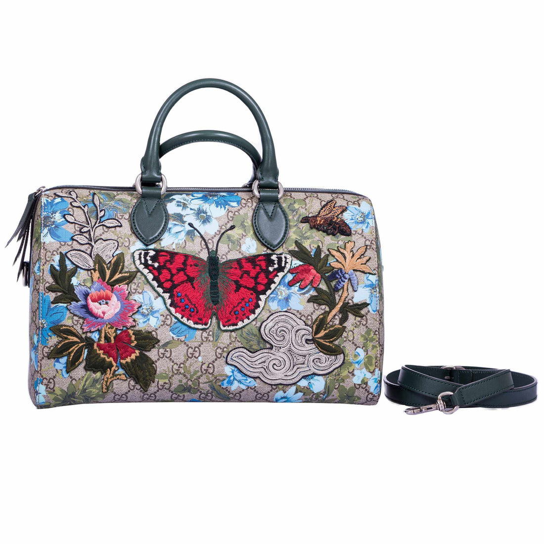 Gucci Linea A Butterfly Embroidered Boston Bag - Free Shipping USA