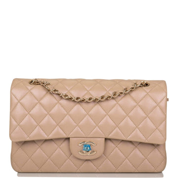 Chanel Dark Beige Iridescent Quilted Caviar Medium Classic Double Flap Bag Light Gold Hardware - Free Shipping USA