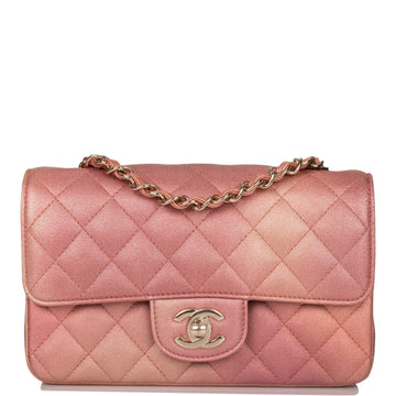 Chanel Mini Rectangular Flap Bag Pink Ombre Metallic Lambskin Light Gold Hardware - Free Shipping USA
