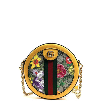 GUCCI Yellow Ophidia GG Flora Mini Round Shoulder Bag - Free Shipping USA