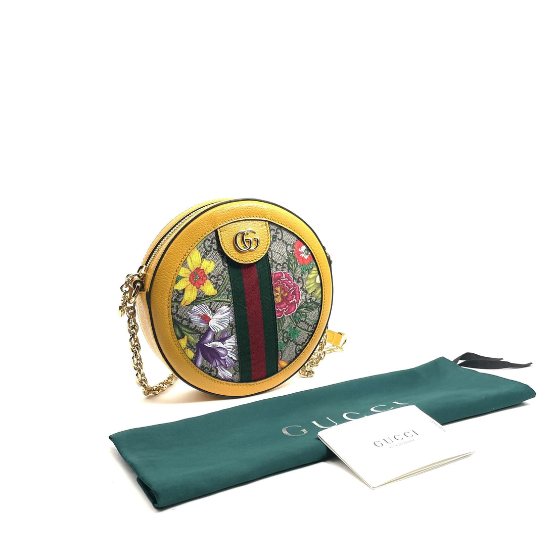 GUCCI Yellow Ophidia GG Flora Mini Round Shoulder Bag - Free Shipping USA