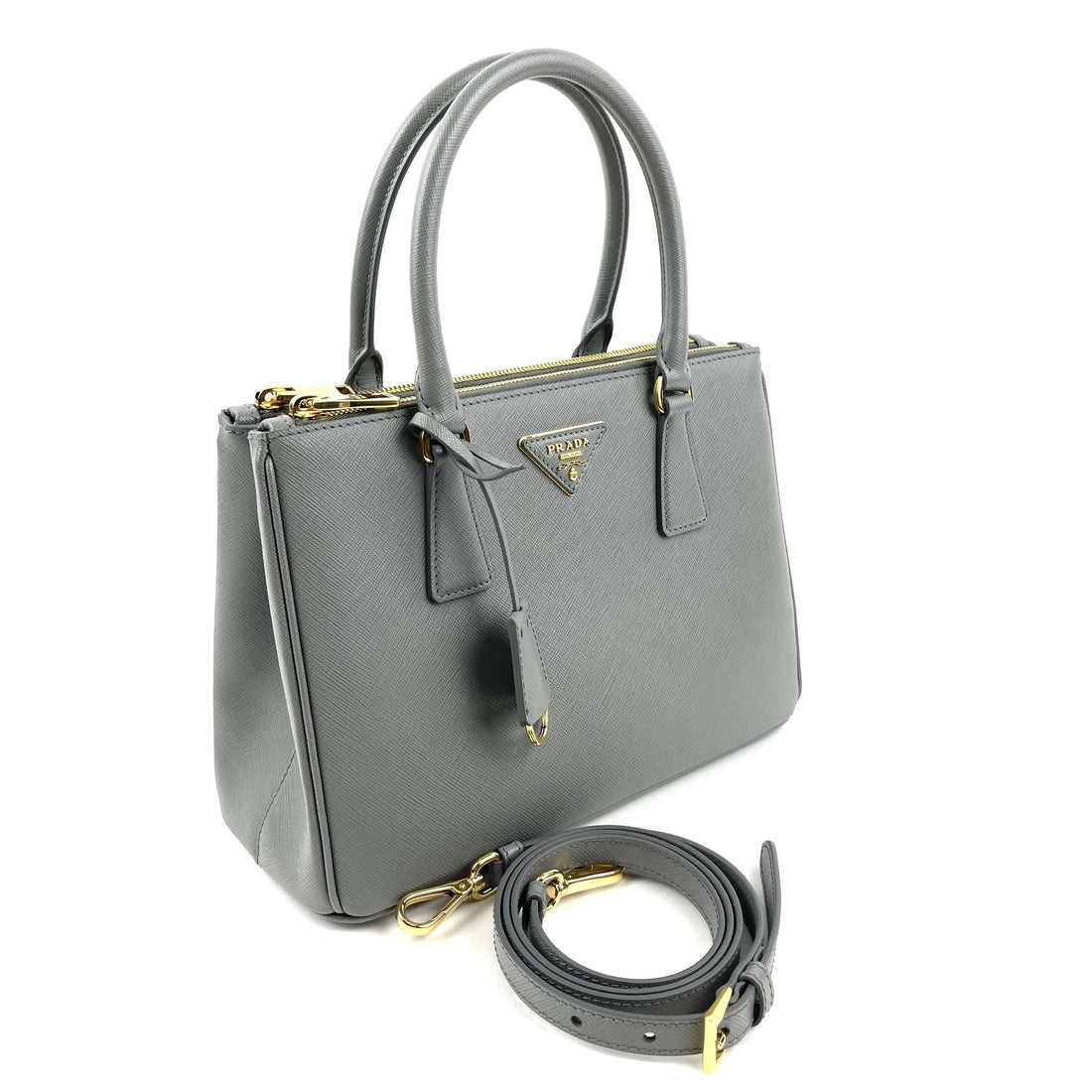 PRADA Small Saffiano Cuir Tote w/Strap - Grey - Free Shipping USA