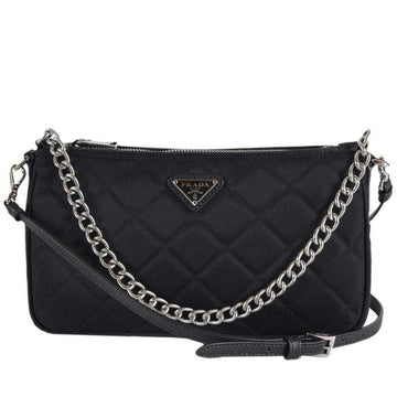 Quilted Tessuto Nylon Shoulder Bag in Black - Free Shipping USA