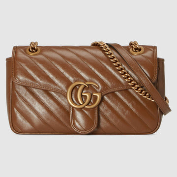GG Marmont Small Matelassé Shoulder Bag Brown Leather - Free Shipping USA