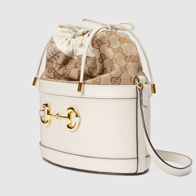Gucci Horsebit 1955 Bucket Bag White Leather - Free Shipping USA