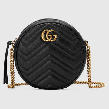 GG Marmont Mini Round Shoulder Bag Black Leather - Free Shipping USA