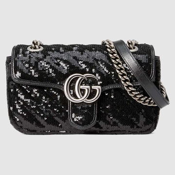 GG Marmont Mini Sequin Shoulder Bag Black Leather - Free Shipping USA