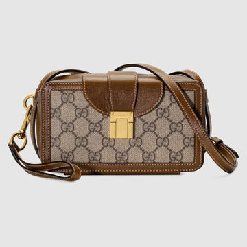 GG Mini Bag With Clasp Closure Brown Leather - Free Shipping USA