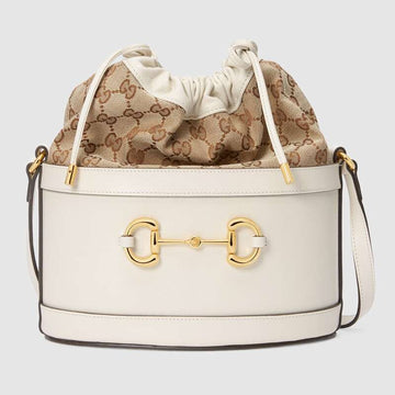 Gucci Horsebit 1955 Bucket Bag White Leather - Free Shipping USA