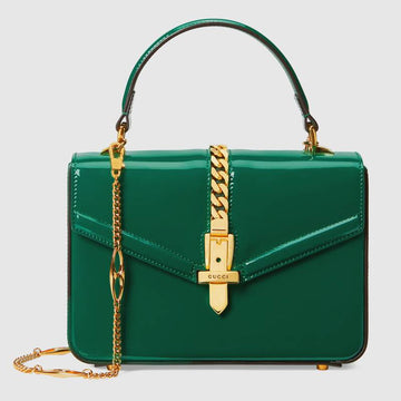 Sylvie 1969 patent leather mini top handle bag Emerald green patent leather - Free Shipping USA