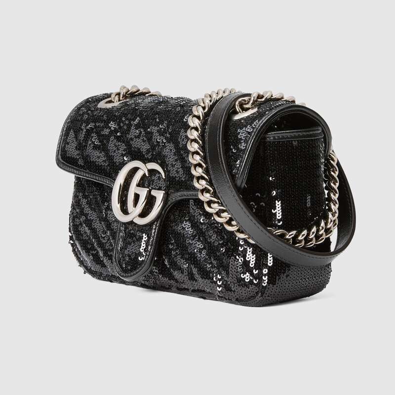 GG Marmont Mini Sequin Shoulder Bag Black Leather - Free Shipping USA