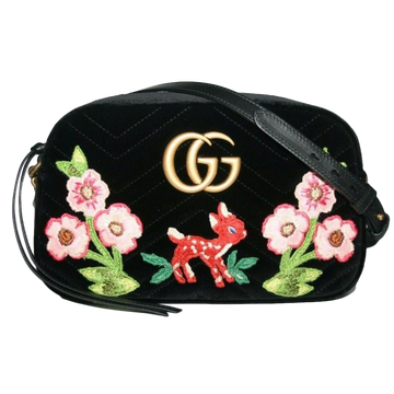 Gucci GG Marmont Matelasse Embroidered Black Nero Velvet Crossbody 447632 - Free Shipping USA