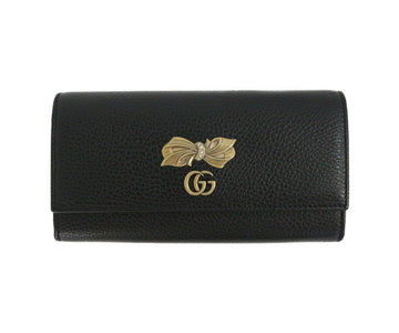 Gucci Marmont GG Pebbled Black Leather With Bow Continental 524294 - Free Shipping USA