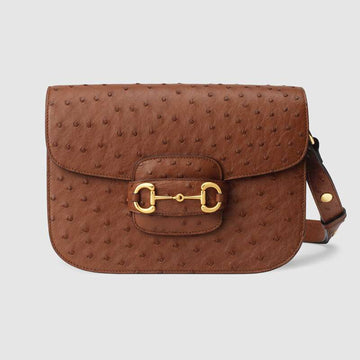 Gucci Horsebit 1955 Ostrich Shoulder Bag Brown Ostrich - Free Shipping USA