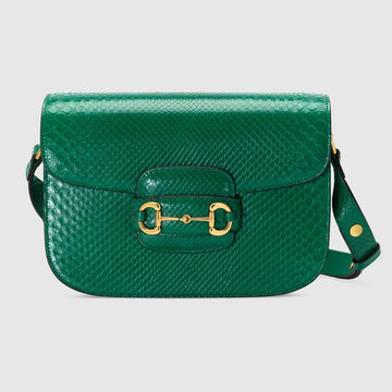 Gucci Horsebit 1955 Anaconda Small Shoulder Bag Emerald Green Anaconda - Free Shipping USA