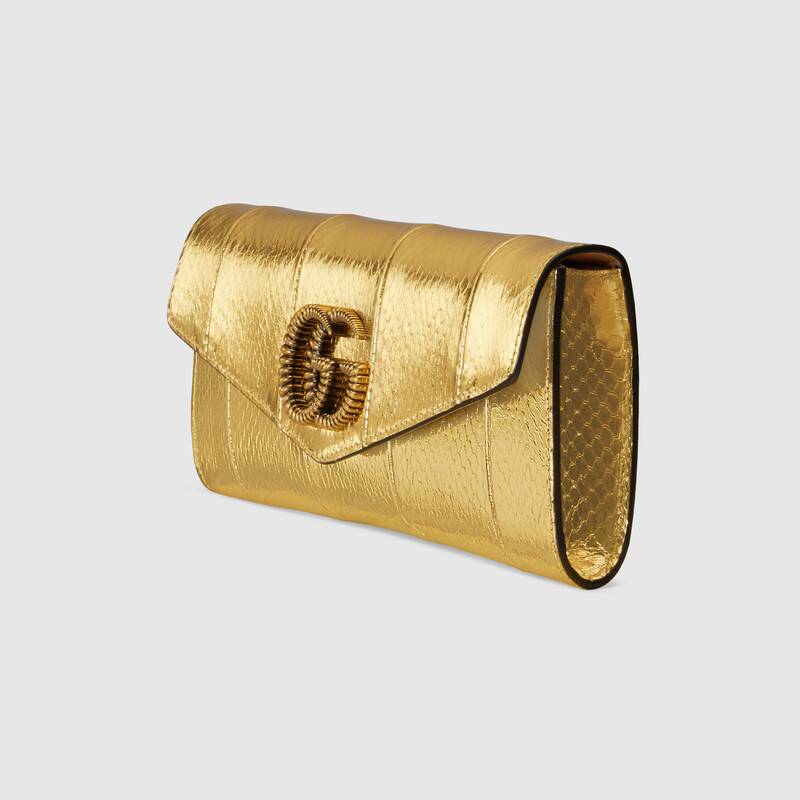 Broadway Snakeskin Clutch With Double G Gold Snakeskin - Free Shipping USA