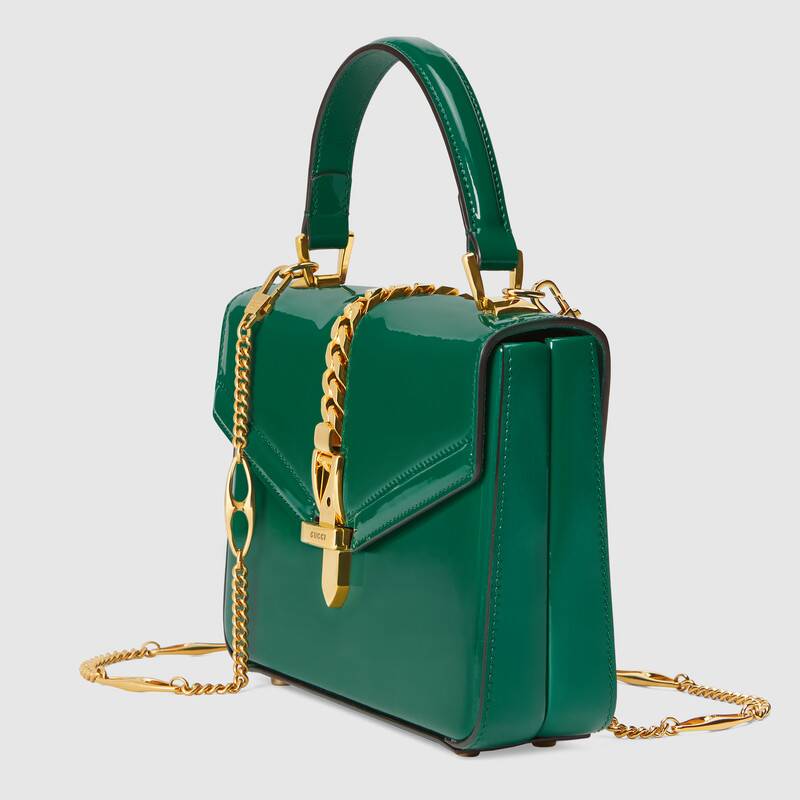 Sylvie 1969 patent leather mini top handle bag Emerald green patent leather - Free Shipping USA