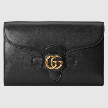 Clutch With Double G Black Leather - Free Shipping USA