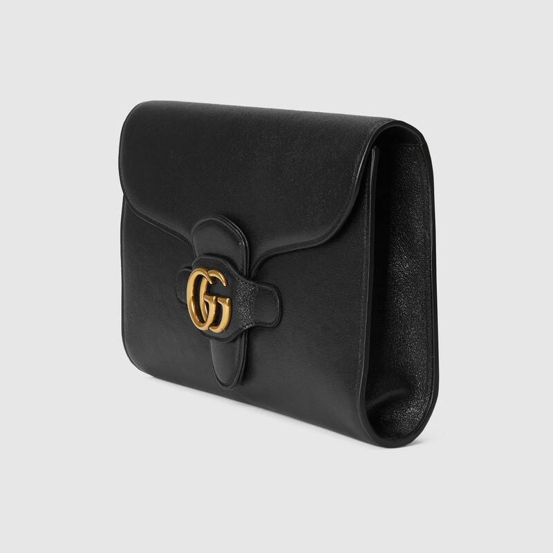 Clutch With Double G Black Leather - Free Shipping USA