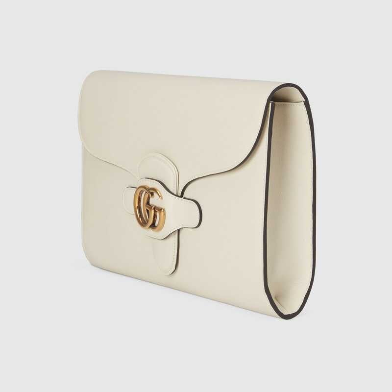 Clutch With Double G White Leather - Free Shipping USA