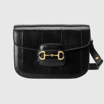 Gucci Horsebit 1955 Snakeskin Shoulder Bag Black Snakeskin - Free Shipping USA
