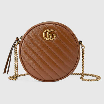 GG Marmont Mini Round Shoulder Bag Brown Leather - Free Shipping USA