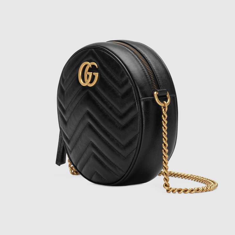 GG Marmont Mini Round Shoulder Bag Black Leather - Free Shipping USA