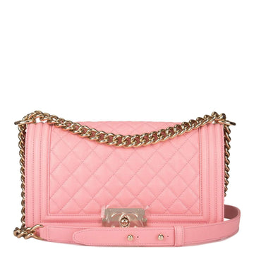 Chanel Pink Quilted Caviar Medium Boy Bag Light Gold Hardware - Free Shipping USA