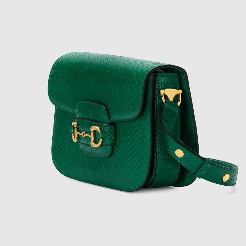 Gucci Horsebit 1955 Anaconda Small Shoulder Bag Emerald Green Anaconda - Free Shipping USA