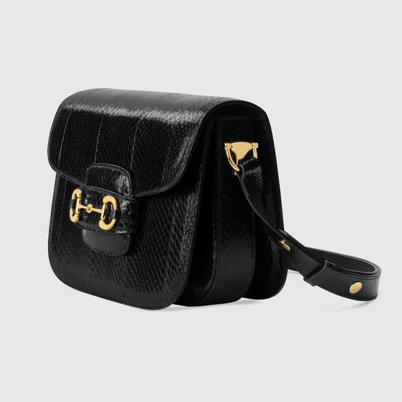 Gucci Horsebit 1955 Snakeskin Shoulder Bag Black Snakeskin - Free Shipping USA