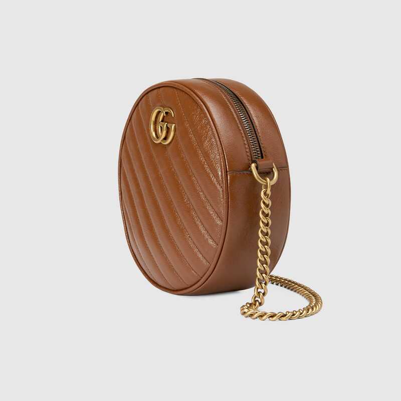 GG Marmont Mini Round Shoulder Bag Brown Leather - Free Shipping USA