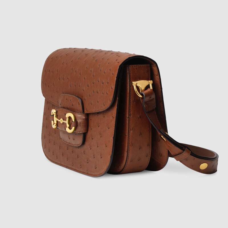 Gucci Horsebit 1955 Ostrich Shoulder Bag Brown Ostrich - Free Shipping USA