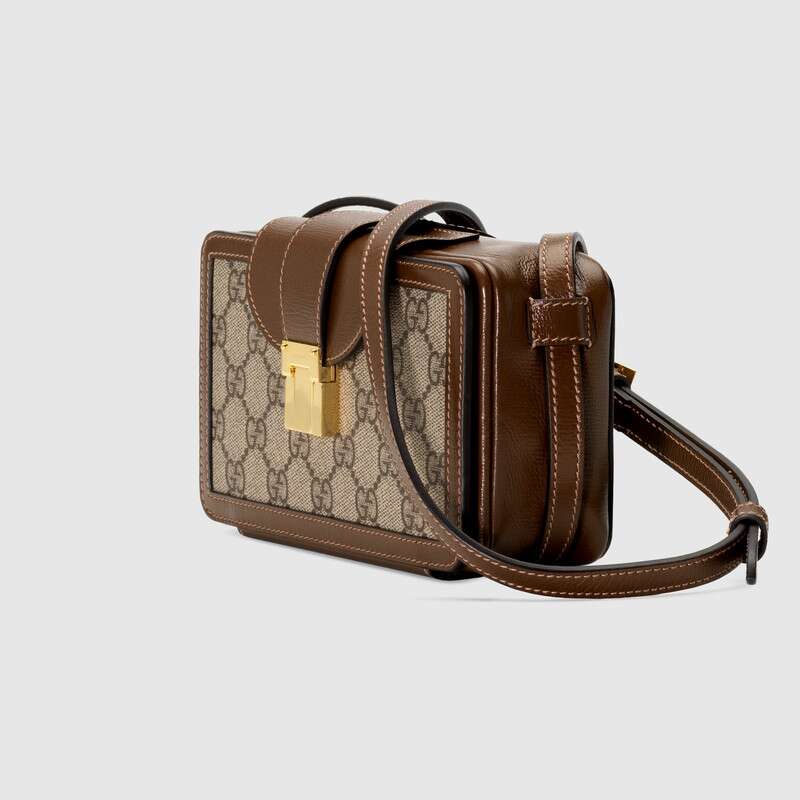 GG Mini Bag With Clasp Closure Brown Leather - Free Shipping USA